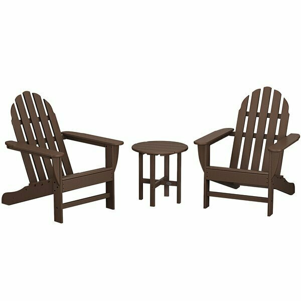 Polywood Classic Mahogany Patio Set with Adirondack Chairs and Round Side Table 633PWS4171MA